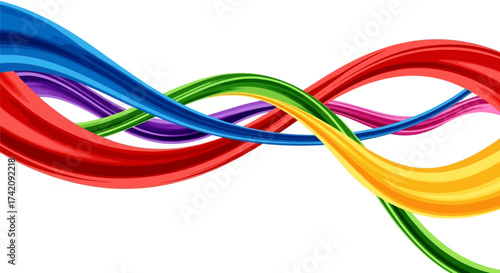 Vibrant interwoven ribbons creating a dynamic and visually striking rainbow pattern