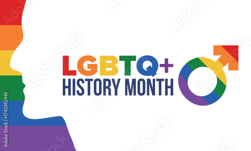 LGBTQ+ history month. Pride Month. Lesbian Gay Bisexual Transgender. Celebrated annual. LGBT flag. Rainbow love concept. Human rights and tolerance. Poster, card, banner and background. Vector