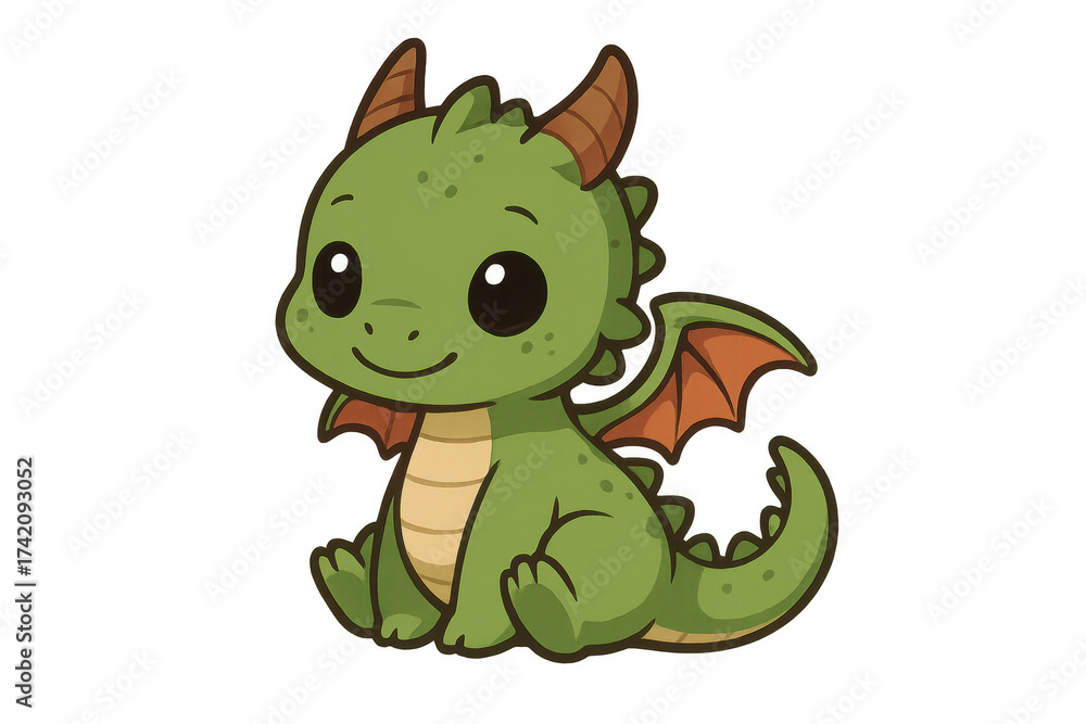 Naklejka premium Cute baby green dragon cartoon sitting illustration
