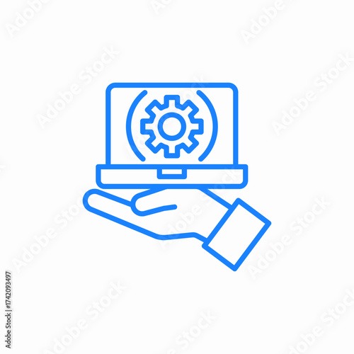 it infrastructure support and managed services hand with laptop settings icon sign vector