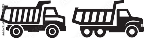 Two dump truck silhouettes facing opposite directions