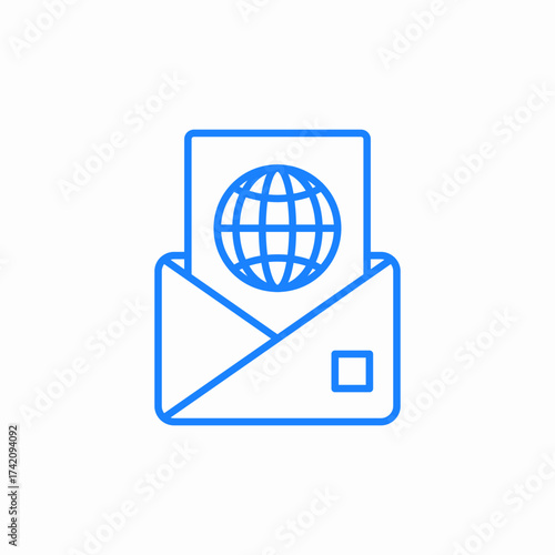 open envelope and globe global communication and international information access icon sign vector
