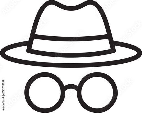 Mysterious figure silhouette hat and round glasses icon discreet identity concealment