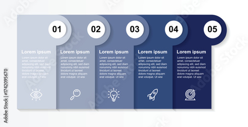 5 step process infographic element. Timeline information columns with icons can be used for business presentation.