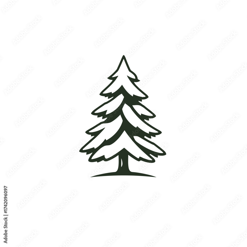 Obraz premium Illustration of a stylized evergreen tree with layered branches, isolated on a white background.