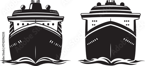 Two front facing cruise ship silhouettes silhouette