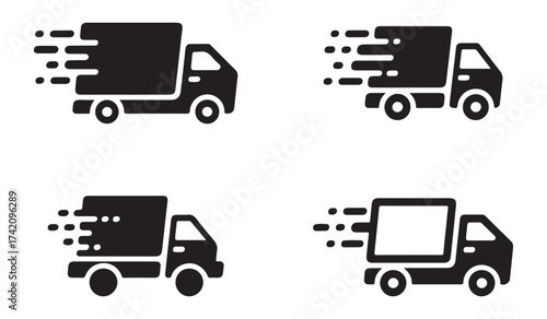 Delivery truck icon set express shipping and fast delivery service illustration