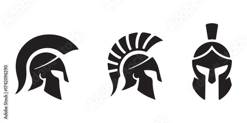 Ancient Warrior Helmet Collection Spartan Trojan Design Icon Set Vector Graphic