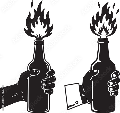 Hands holding molotov cocktail silhouette