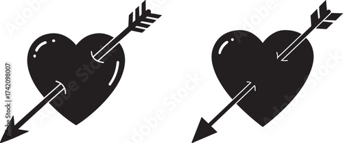 Two hearts pierced by arrows silhouette