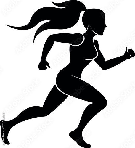 Silhouette Runner: A dynamic silhouette of a runner captures the essence of speed and motion, her form elegantly poised as she sprints forward, embodying strength and determination.