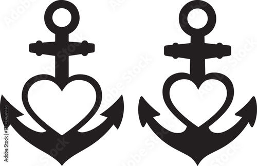 Two heart anchors silhouette