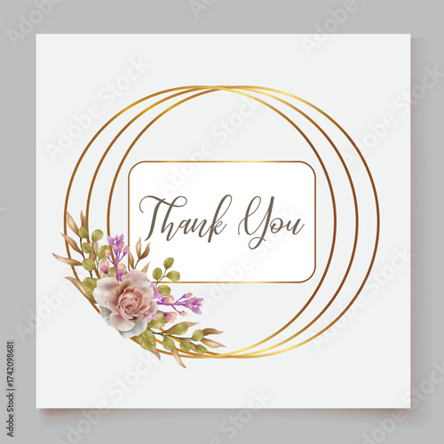 WEDDING INVITATION FRAME WITH FLOWER DECORATIONS AND FRESH LEAVES