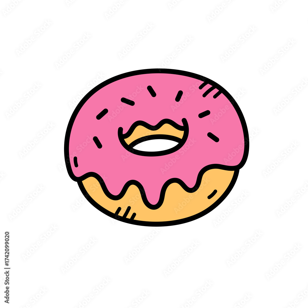 Obraz premium Pink Iced Donut Pixel Art Style Illustration on Transparent Background Confection Bakery Sweet Treat Dessert Food Clipart Drawing Graphic Design Element
