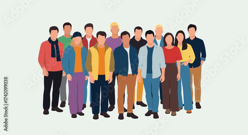 Diverse group young adults standing together, representing unity, friendship, and community