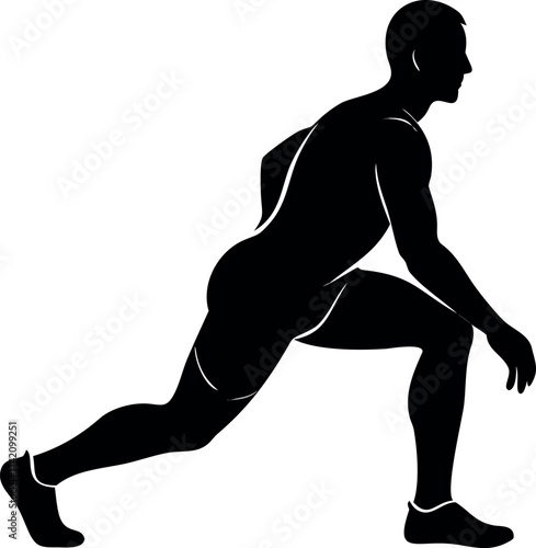 Dynamic Stretch Silhouette: A strong athletic silhouette embodies the essence of movement and flexibility during a dynamic stretching routine, preparing the body for peak performance.