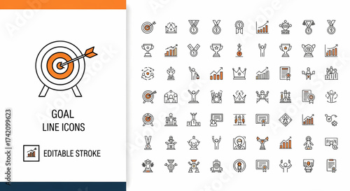Achieve your goals with this vibrant icon set perfect for business presentations, marketing materials, and website design highlighting success and ambition