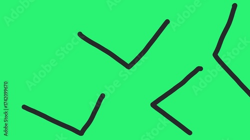 Angular segments or lines imitating pointers flash against a bright green background.