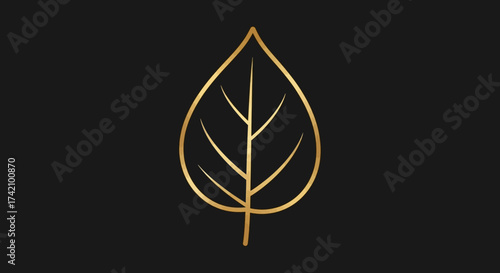 Elegant golden leaf outline on dark, symbolizing nature, growth, and organic elements