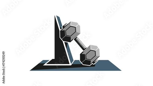 Heavy Dumbbell Resting Against Wall on Gym Floor Icon.
