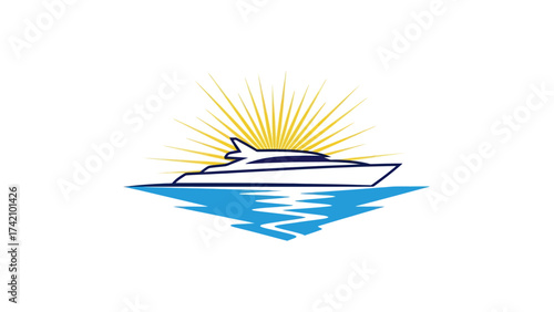 Luxury Yacht Silhouette Logo: Sunny Sea Travel and Vacation Design.