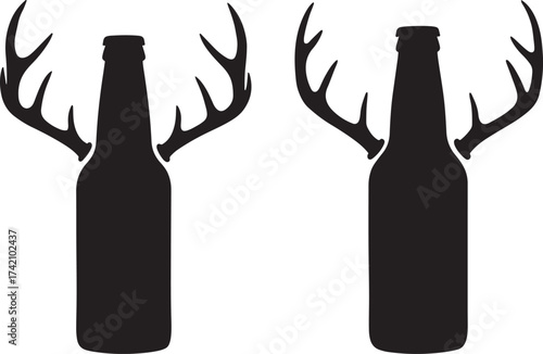 Two beer bottles with antlers silhouette