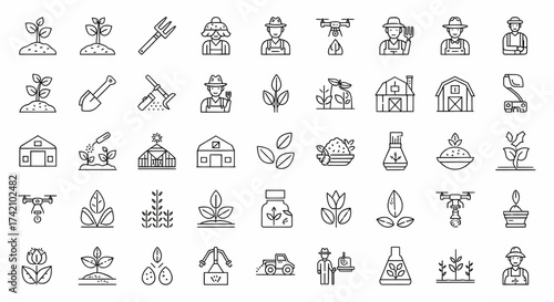 Modern agriculture icons showcasing sustainable farming practices and innovative technology for eco conscious food production, originally a scalable vector graphic