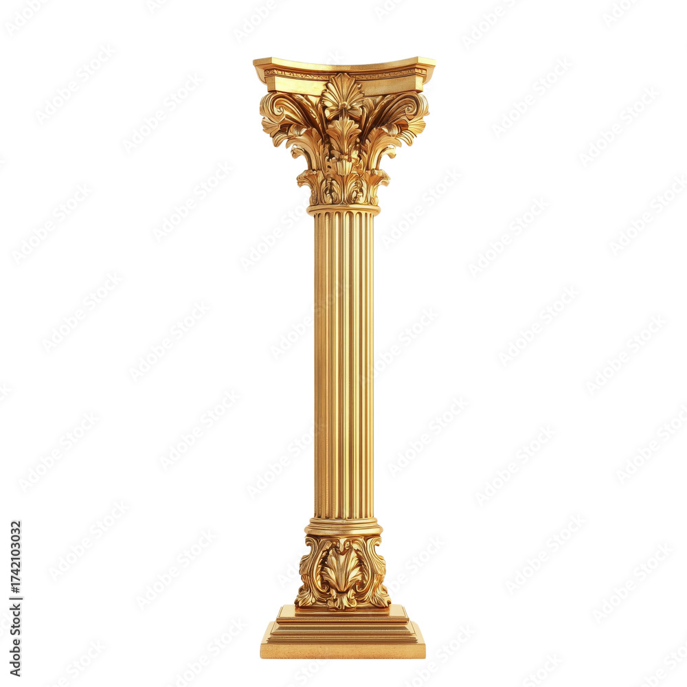 Fototapeta premium Ornate Golden Column on White Backdrop Displaying Architectural Beauty