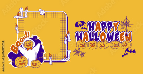 Halloween Pumpkins and Ghosts Vector Illustration Set 1