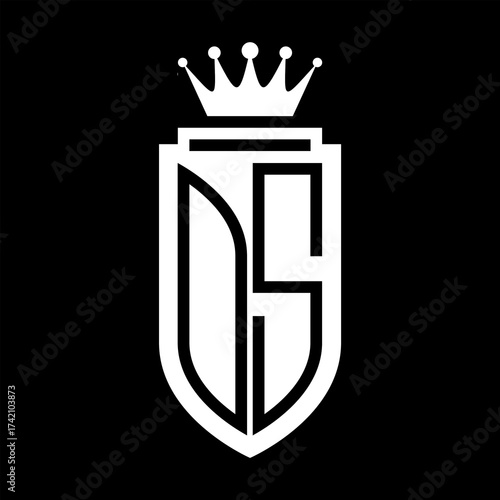 OS Vector logo initials shield with royal crown minimalist, elegant style