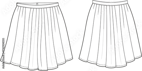 Pleated skirt illustration, women’s fashion sketch, stylish clothing outline, elegant skirt design, casual apparel drawing, midi skirt vector, feminine outfit fashion
