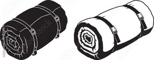 Two rolled sleeping bags silhouette