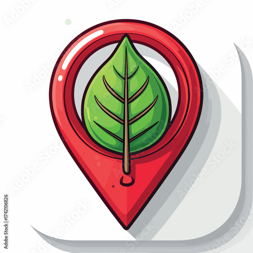 Location pin with a leaf inside, symbolizing nature or eco-friendly places
