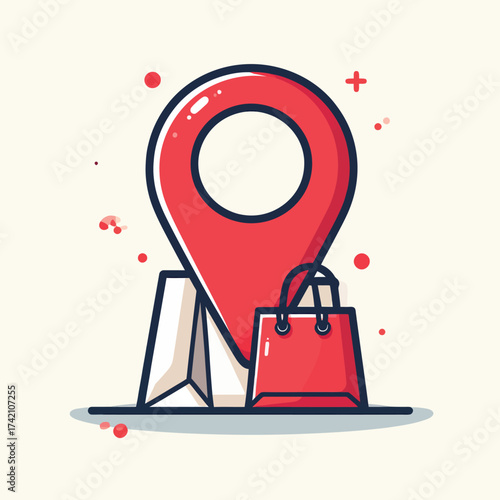 Shop Local A Digital Map Pinpoints Shopping Bags, Encouraging Community Support and Local Business Growth