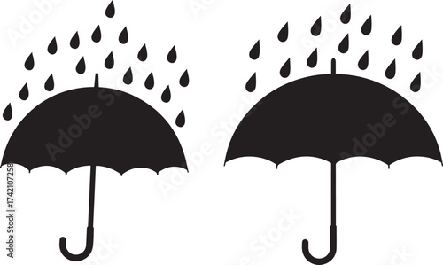 Two umbrellas in the rain silhouette