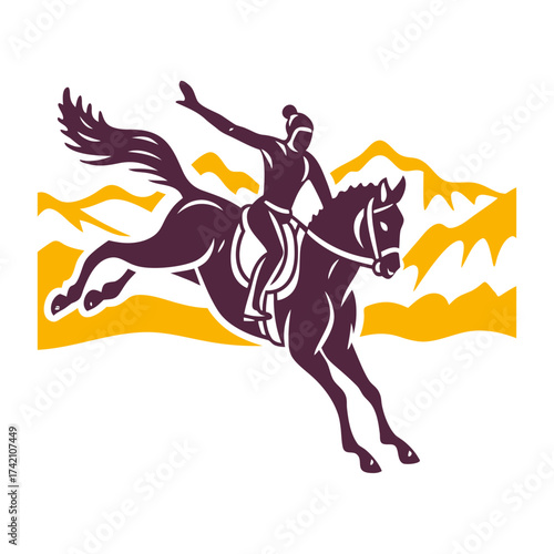 Dzhegitovka Horse Vaulting Rider Silhouette Dzhegitovka Horse Vaulting Caucasus Rider hanging sideways from a galloping horse
