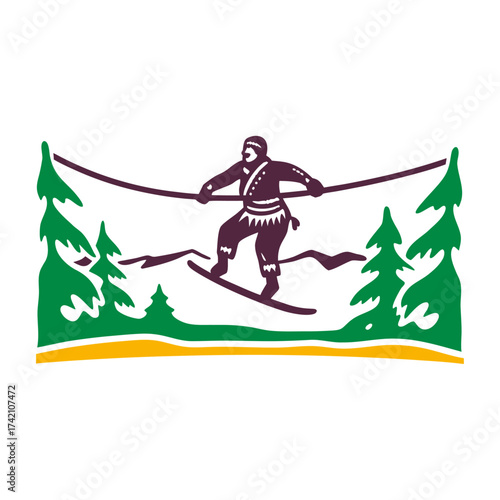 Koryak Leaping Figure Vector Illustration Koryak Jump Siberia Figure leaping over parallel hide ropes