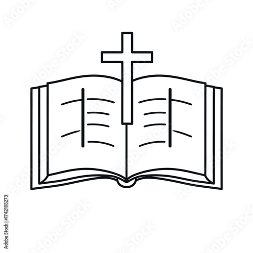 Bible and Cross Icon Simple Line Art Illustration