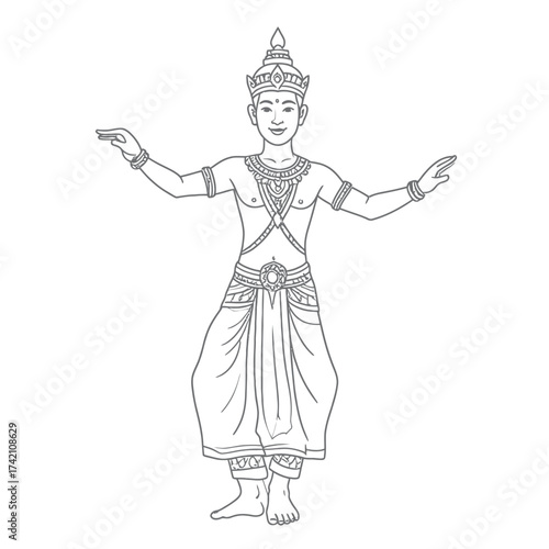 Illustration of a Traditional Asian Dancer in Costume, Perfect for Cultural or Artistic Projects