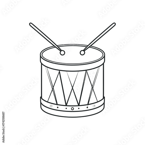 Simple Line Drawing of a Drum with Drumsticks, a Classic Percussion Instrument for Musical Expression