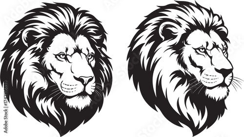 Two majestic lion head silhouettes facing different directions
