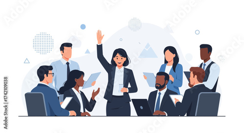 Successful Team at a Meeting Sharing Information and Collaboration Illustration