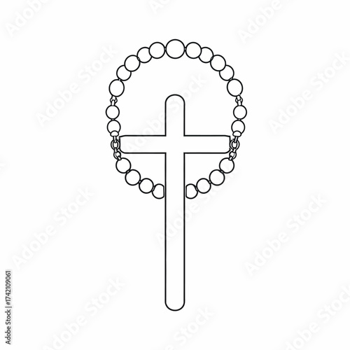Cross with Rosary Beads Icon for Religious Symbolism and Faith Representation