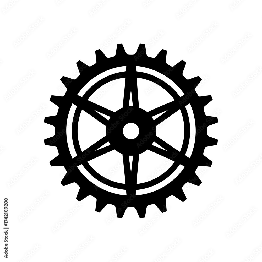 Obraz premium Isolated black gear with inner star shape silhouette