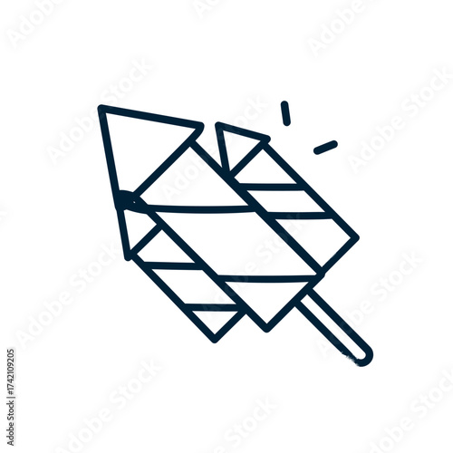 Celebration Fireworks Rocket Illustration With Sparkle Effect, Simple Line Art