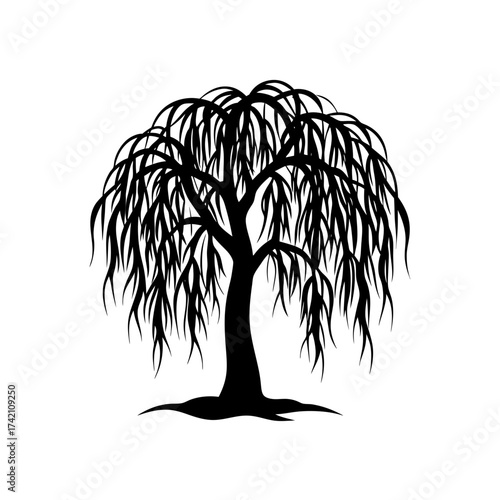 Silhouette of a weeping willow tree design