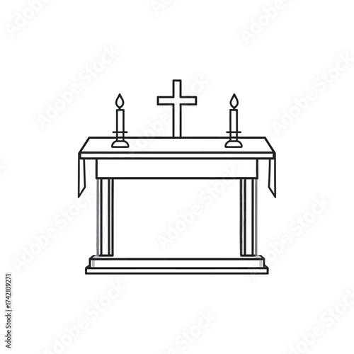 Christian altar with candles and cross, a religious symbol representing faith and worship