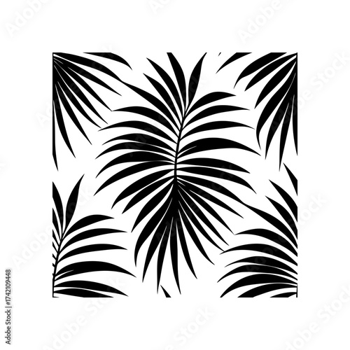 Black palm leaves in a square pattern art silhouette