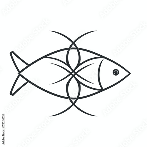 Stylized Fish Icon with Abstract Design Elements for Marine or Spiritual Themes