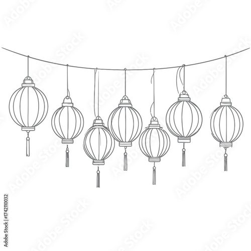 Celebration of light A line drawing of traditional hanging lanterns for festive occasions